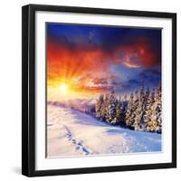 Majestic Sunset In The Winter Mountains Landscape. Hdr Image-Leonid Tit-Framed Photographic Print