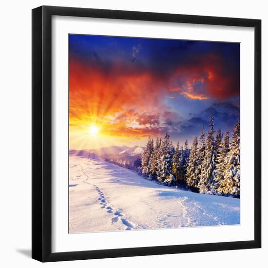 Majestic Sunset In The Winter Mountains Landscape. Hdr Image-Leonid Tit-Framed Photographic Print