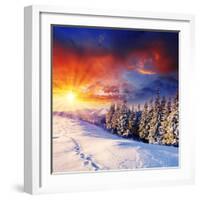 Majestic Sunset In The Winter Mountains Landscape. Hdr Image-Leonid Tit-Framed Photographic Print