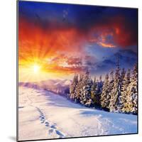 Majestic Sunset In The Winter Mountains Landscape. Hdr Image-Leonid Tit-Mounted Photographic Print