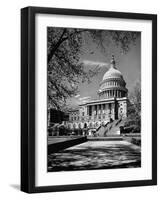 Majestic View of US Capitol Building Framed by Budding Branches of Cherry Trees on a Beautiful Day-Andreas Feininger-Framed Photographic Print