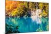 Majestic View on Waterfall with Turquoise Water and Sunny Beams in Plitvice Lakes National Park. Fo-Leonid Tit-Mounted Photographic Print