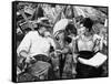 MAJOR DUNDEE, 1965 directed by SAM PECKINPAH On the set, Sam Peckinpah with Senta Berger (b/w photo-null-Framed Stretched Canvas