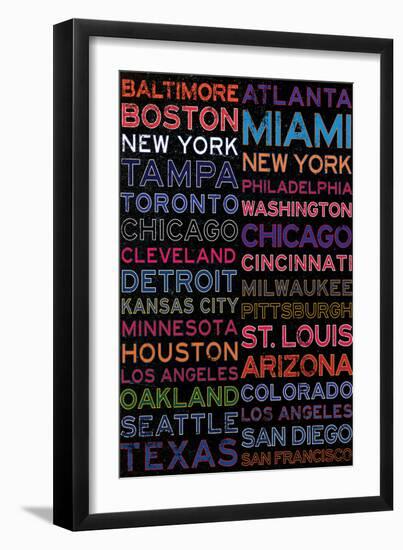 Major League Baseball Cities Colorful-null-Framed Art Print