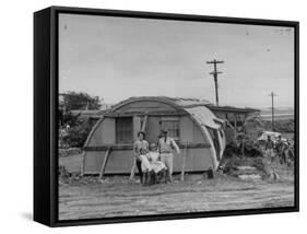 Major Sidney Shelley and His Family Living in a "Typhoonized" Quonset Hut-Carl Mydans-Framed Stretched Canvas