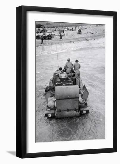 Major Woods of the Oc 'A' Squadron and His Tank Wading Ashore on to King Beach-null-Framed Photographic Print