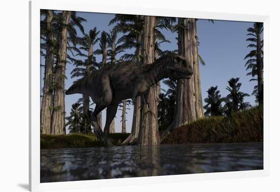 Majungasaurus Hunting for Food in a Prehistoric Environment-null-Framed Art Print