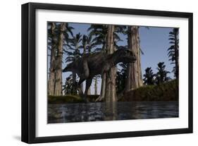 Majungasaurus Hunting for Food in a Prehistoric Environment-null-Framed Art Print