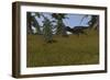 Majungasaurus Running across a Grassy Field-null-Framed Art Print