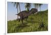 Majungasaurus Running across a Grassy Field-null-Framed Art Print