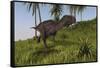 Majungasaurus Running across a Grassy Field-null-Framed Stretched Canvas