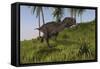 Majungasaurus Running across a Grassy Field-null-Framed Stretched Canvas