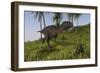 Majungasaurus Running across a Grassy Field-null-Framed Art Print