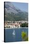 Makarska Harbour with Yacht and Mountains Behind, Dalmatian Coast, Croatia, Europe-John Miller-Stretched Canvas