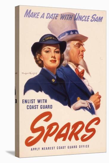 Make a Date with Uncle Sam. Enlist with Coast Guard Spars, US Coast Guard Women's Reserve Poster-null-Stretched Canvas