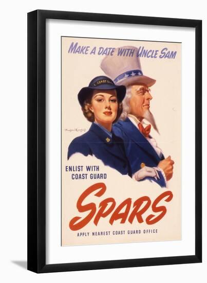 Make a Date with Uncle Sam. Enlist with Coast Guard Spars, US Coast Guard Women's Reserve Poster-null-Framed Premium Giclee Print