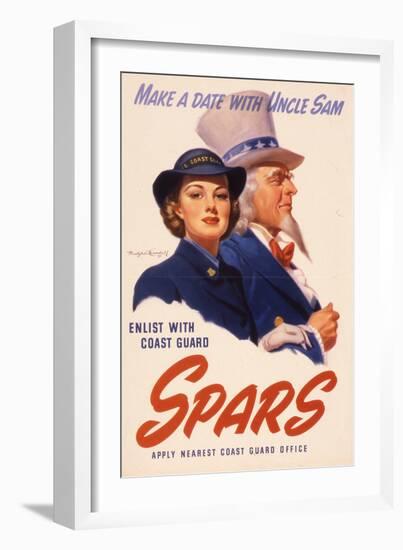 Make a Date with Uncle Sam. Enlist with Coast Guard Spars, US Coast Guard Women's Reserve Poster-null-Framed Premium Giclee Print