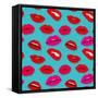 Makeup and Cosmetics Seamless Pattern with Red Woman Lips. Flat Sexy Lips Fashion Background Vector-MicroOne-Framed Stretched Canvas