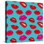 Makeup and Cosmetics Seamless Pattern with Red Woman Lips. Flat Sexy Lips Fashion Background Vector-MicroOne-Stretched Canvas