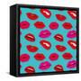 Makeup and Cosmetics Seamless Pattern with Red Woman Lips. Flat Sexy Lips Fashion Background Vector-MicroOne-Framed Stretched Canvas