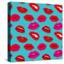 Makeup and Cosmetics Seamless Pattern with Red Woman Lips. Flat Sexy Lips Fashion Background Vector-MicroOne-Stretched Canvas