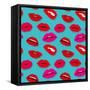 Makeup and Cosmetics Seamless Pattern with Red Woman Lips. Flat Sexy Lips Fashion Background Vector-MicroOne-Framed Stretched Canvas