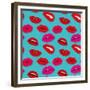 Makeup and Cosmetics Seamless Pattern with Red Woman Lips. Flat Sexy Lips Fashion Background Vector-MicroOne-Framed Premium Giclee Print