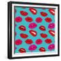 Makeup and Cosmetics Seamless Pattern with Red Woman Lips. Flat Sexy Lips Fashion Background Vector-MicroOne-Framed Premium Giclee Print