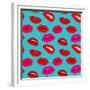 Makeup and Cosmetics Seamless Pattern with Red Woman Lips. Flat Sexy Lips Fashion Background Vector-MicroOne-Framed Premium Giclee Print