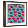 Makeup and Cosmetics Seamless Pattern with Red Woman Lips. Flat Sexy Lips Fashion Background Vector-MicroOne-Framed Art Print