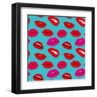 Makeup and Cosmetics Seamless Pattern with Red Woman Lips. Flat Sexy Lips Fashion Background Vector-MicroOne-Framed Art Print