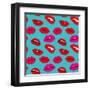 Makeup and Cosmetics Seamless Pattern with Red Woman Lips. Flat Sexy Lips Fashion Background Vector-MicroOne-Framed Art Print