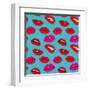 Makeup and Cosmetics Seamless Pattern with Red Woman Lips. Flat Sexy Lips Fashion Background Vector-MicroOne-Framed Art Print