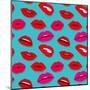 Makeup and Cosmetics Seamless Pattern with Red Woman Lips. Flat Sexy Lips Fashion Background Vector-MicroOne-Mounted Art Print