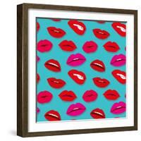 Makeup and Cosmetics Seamless Pattern with Red Woman Lips. Flat Sexy Lips Fashion Background Vector-MicroOne-Framed Art Print