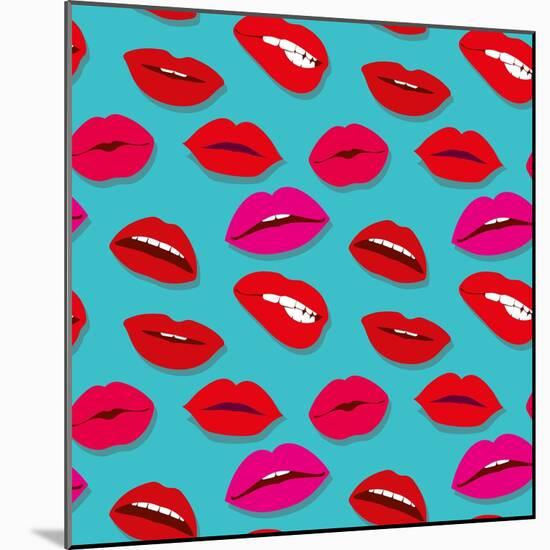 Makeup and Cosmetics Seamless Pattern with Red Woman Lips. Flat Sexy Lips Fashion Background Vector-MicroOne-Mounted Art Print