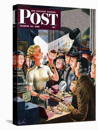 "Makeup Counter" Saturday Evening Post Cover, March 10, 1951-Constantin Alajalov-Stretched Canvas