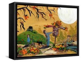 Making A Scarecrow Autumn Season-sylvia pimental-Framed Stretched Canvas