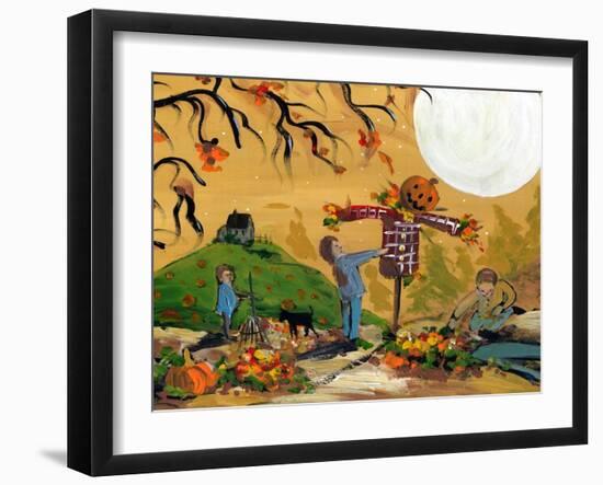 Making A Scarecrow Autumn Season-sylvia pimental-Framed Art Print