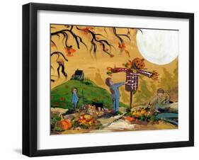 Making A Scarecrow Autumn Season-sylvia pimental-Framed Art Print