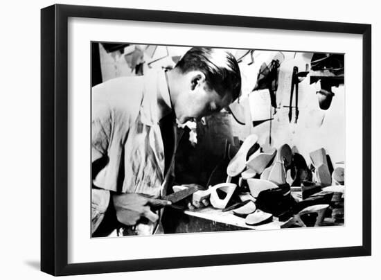 Making Wooden Shoe Soles, German-Occupied Paris, February 1941-null-Framed Premium Giclee Print