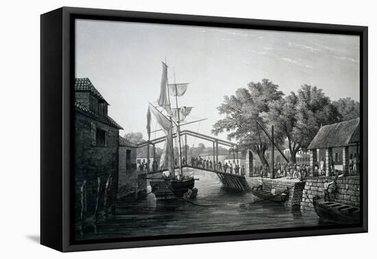 Malacca, Pier, Engraving from Voyage around World across Indian and China Seas-Cyrille Pierre Theodore Laplace-Framed Stretched Canvas