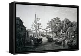 Malacca, Pier, Engraving from Voyage around World across Indian and China Seas-Cyrille Pierre Theodore Laplace-Framed Stretched Canvas