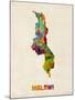 Malawi Watercolor Map-Michael Tompsett-Mounted Art Print