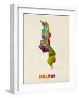 Malawi Watercolor Map-Michael Tompsett-Framed Art Print