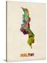 Malawi Watercolor Map-Michael Tompsett-Stretched Canvas