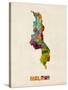 Malawi Watercolor Map-Michael Tompsett-Stretched Canvas