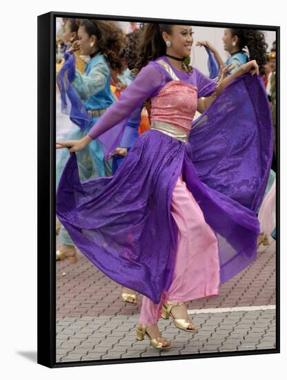 Malay Dancer Wearing Traditional Dress at Celebrations of Kuala Lumpur City Day Commemoration-Richard Nebesky-Framed Stretched Canvas