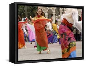 Malay Dancers Wearing Traditional Dress at Celebrations of Kuala Lumpur City Day Commemoration-Richard Nebesky-Framed Stretched Canvas