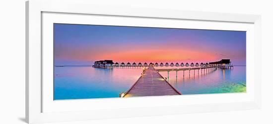 Maldives Bungalows Sunset Panorama-null-Framed Art Print